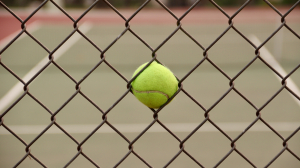tennisbal in het hek